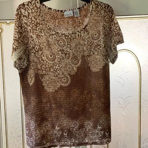 Kim Rogers Short Sleeve Brown & White Shirt, Size 1X